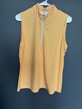 GG Blue Tess Style - sleeveless yellow geo-print half-zip women's golf top
